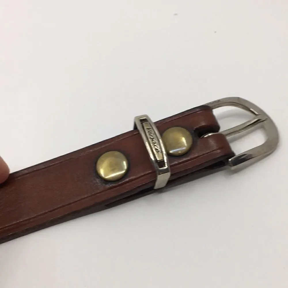 Vintage Cabelas cowhide leather belt brass grommets silver tone buckle Sz 32